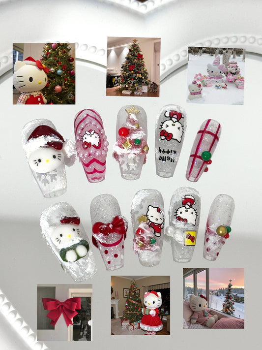 Festive Hello Kitty Christmas Nail Set（Size M）