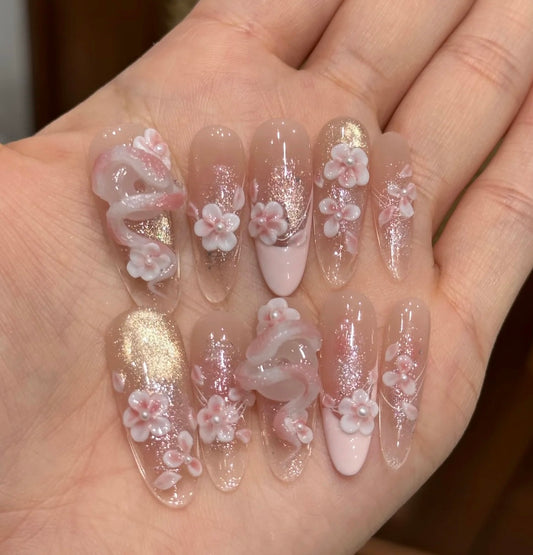 Elegant Crystal Bloom Nail Art”