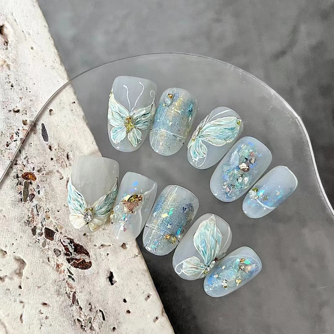 Light Blue Butterfly Rose Luxury High Grade Gilded Girl Handmade Wearing Armor