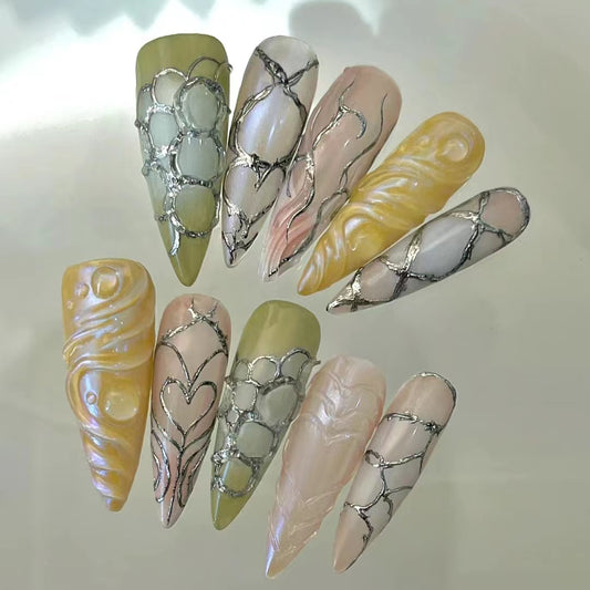Pure handmade customized autumn and winter long armor products, high-end wearable armor, halo dyed gilded Maillard nail art