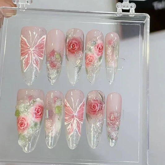 Rose Manor Escape Girl Watercolor Rose Nail Wearing