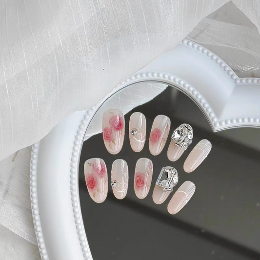 The Promise of Roses | Pure Handmade Wearing Armor Watercolor Rose Minimalist Light Therapy Armor Rock Sugar Explosion Sparkling Hand Painted Naked Base