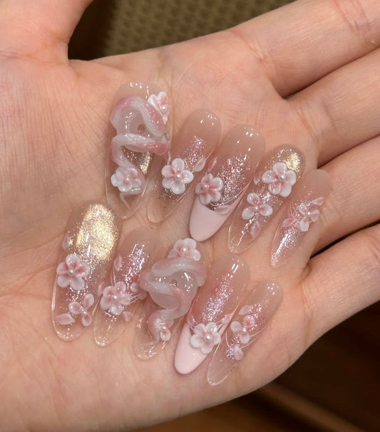 Elegant Crystal Bloom Nail Art”