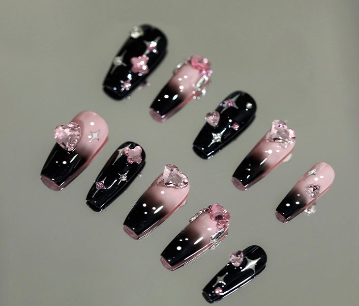 Black powder Swarovski diamond nails