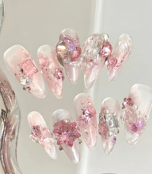 Barbie powder Swarovski nails snails