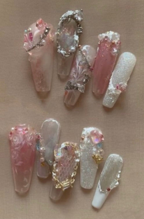 Pink lace nails