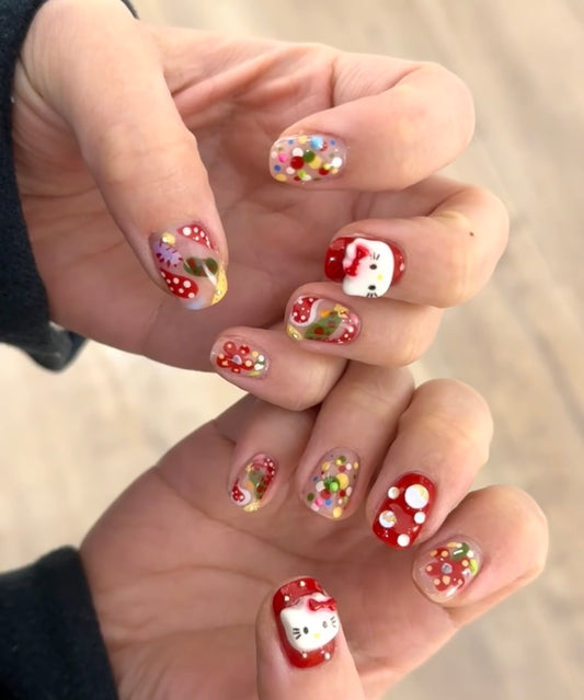 Red hello Kitty New Year's nails