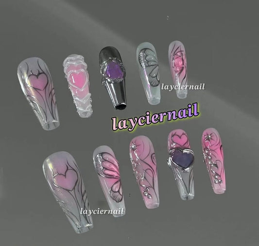 Pink love nails, the same style as Internet celebrities can be used repeatedly