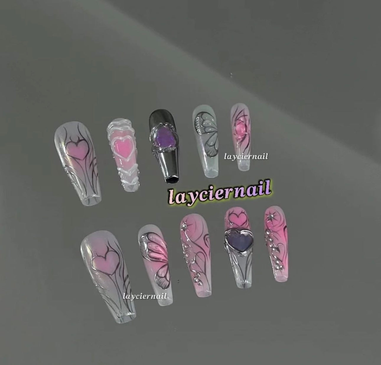 Pink love nails, the same style as Internet celebrities can be used repeatedly