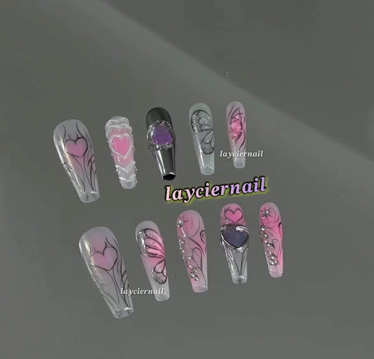 Pink love nails, the same style as Internet celebrities can be used repeatedly