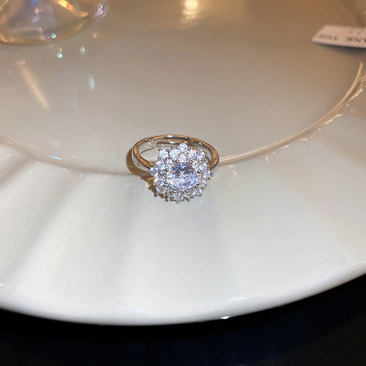 Zircon snowflake rotatable opening ring temperament light luxury high-end index finger ring