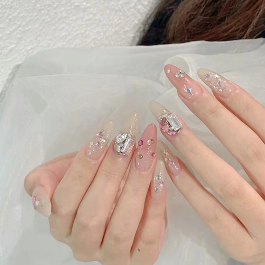 Twisted star pink delicate diamond press on nail