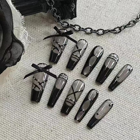 Black ballet shoes, black swan press on nail