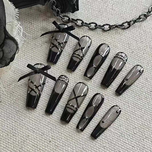 Black ballet shoes, black swan press on nail