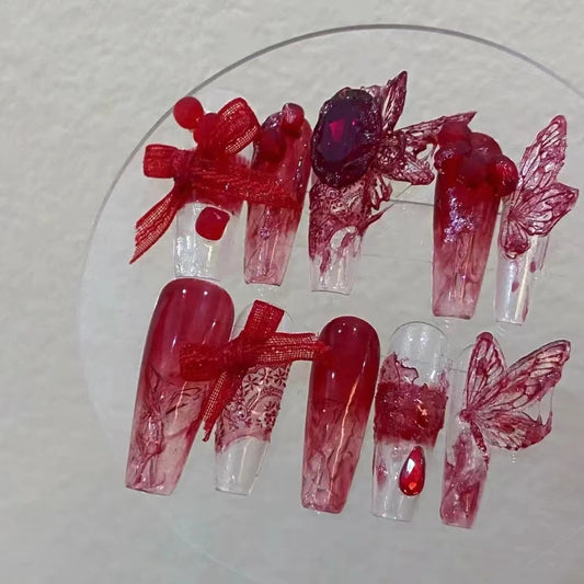 2024 New Vintage Dry Rose Blood Butterfly Liquid Tear Butterfly Thin and Tough Nail Enhancement