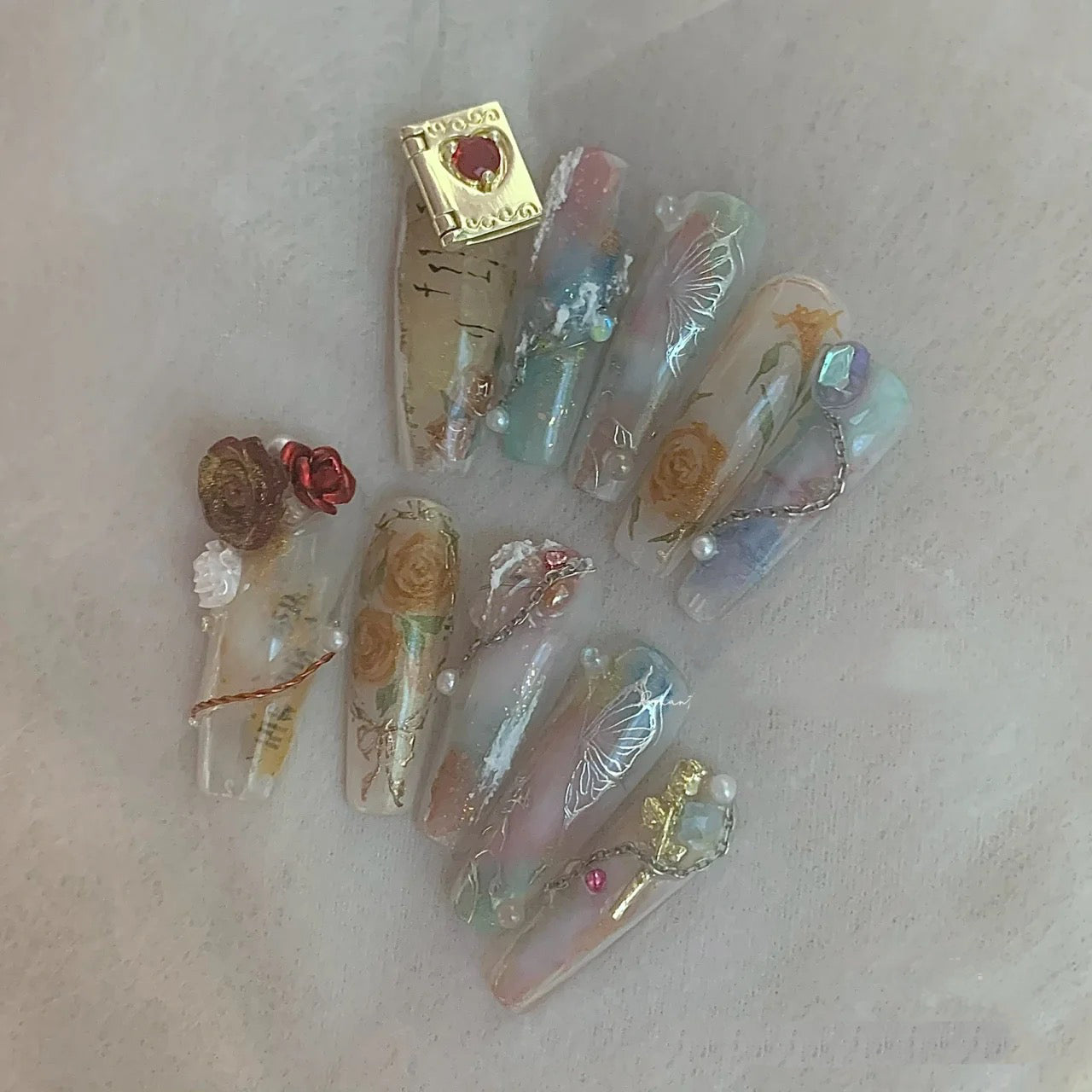 Butterfly rose painted nails