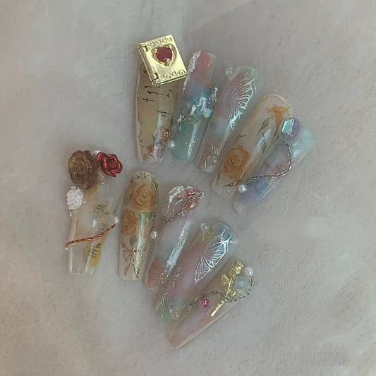 Butterfly rose painted nails