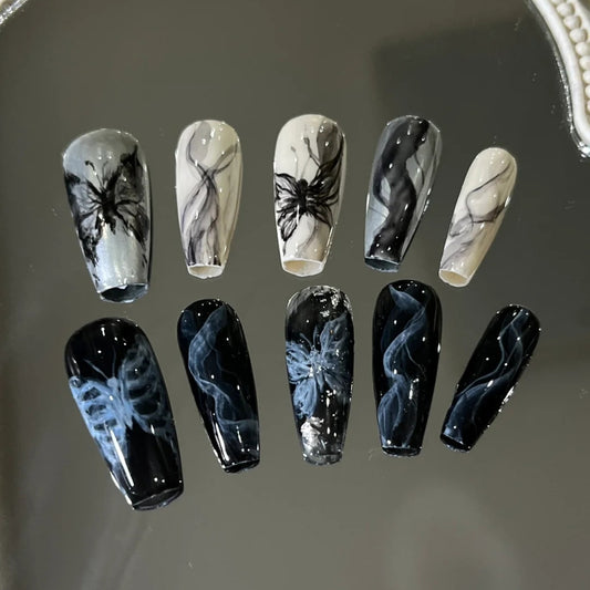 Handmade Nail Wearing Nail Antique Ins Cool Feeling Halo Dyed Butterfly Fragmented Diamond Nail Patch