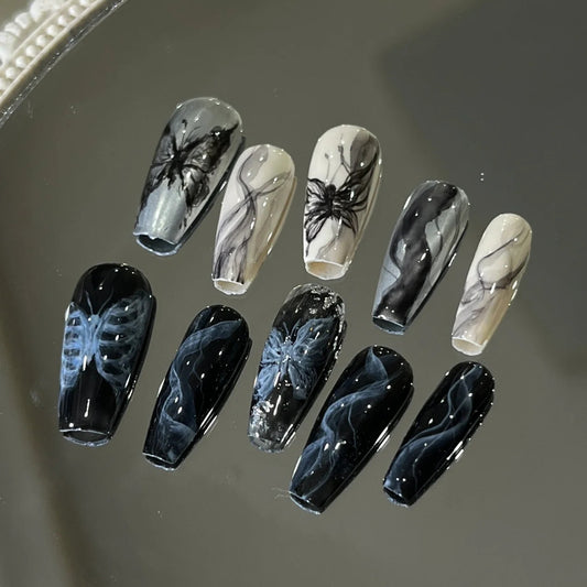 Handmade Nail Wearing Nail Antique Ins Cool Feeling Halo Dyed Butterfly Fragmented Diamond Nail Patch
