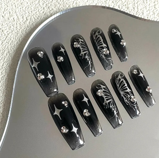 Sweet black shiny diamond metal butterfly black powder blusher hand wear armor