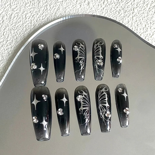 Sweet black shiny diamond metal butterfly black powder blusher hand wear armor