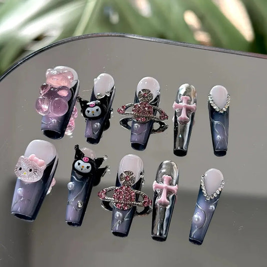 Kuromi Cool Black Purple Nail Ornament Kuromi Nail 3D Decoration Japanese Cool Funeral Dark Wind Nail Ornament