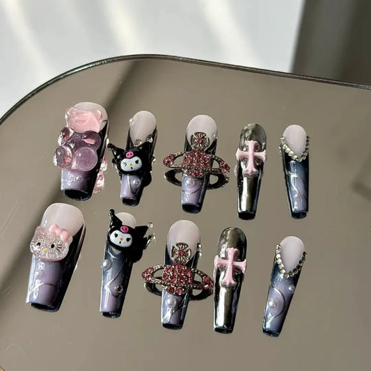 Kuromi Cool Black Purple Nail Ornament Kuromi Nail 3D Decoration Japanese Cool Funeral Dark Wind Nail Ornament