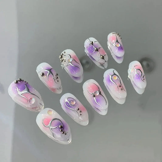 Pink Cat's Eye Stone Sparkling Diamond Cyber Y2K Spicy Girl Nail Wearing Customization