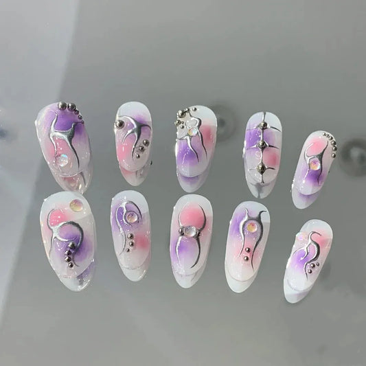 Pink Cat's Eye Stone Sparkling Diamond Cyber Y2K Spicy Girl Nail Wearing Customization