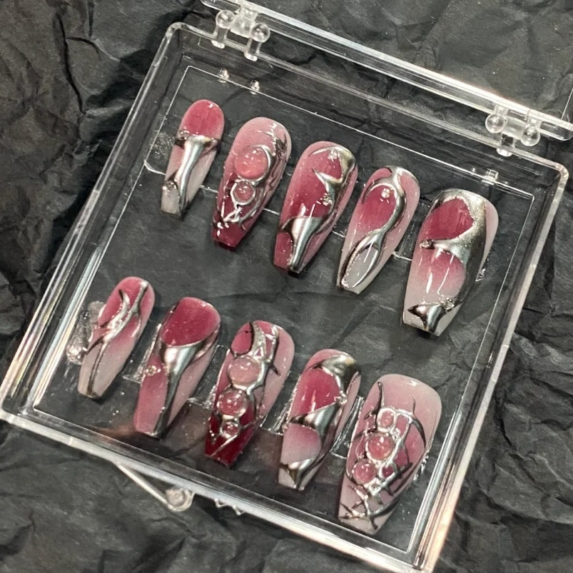 Dark Spicy Girl Style Detachable Wearable Nail Products Handmade Phototherapy Nail Fake Sticker Black Nail Enhancements