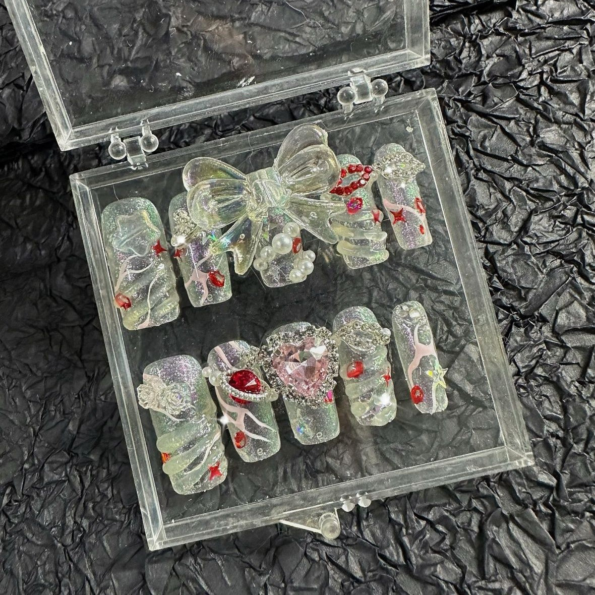 Explosive Flash Pure Hand Wearing Nail Sweet Cool Spicy Girl Bow 3D Nail Removable