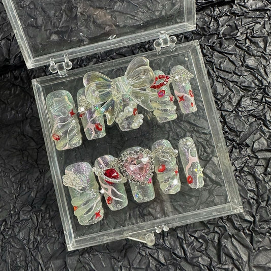 Explosive Flash Pure Hand Wearing Nail Sweet Cool Spicy Girl Bow 3D Nail Removable