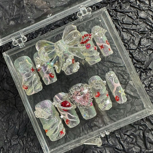 Explosive Flash Pure Hand Wearing Nail Sweet Cool Spicy Girl Bow 3D Nail Removable
