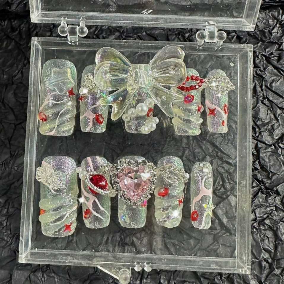 Explosive Flash Pure Hand Wearing Nail Sweet Cool Spicy Girl Bow 3D Nail Removable