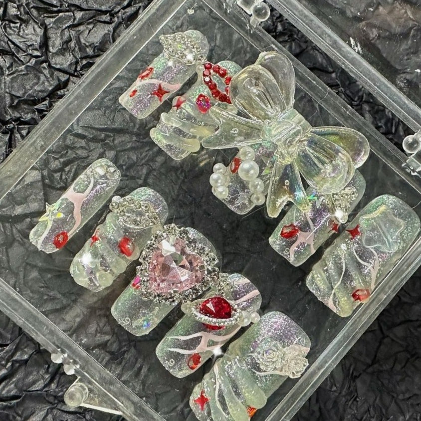 Explosive Flash Pure Hand Wearing Nail Sweet Cool Spicy Girl Bow 3D Nail Removable