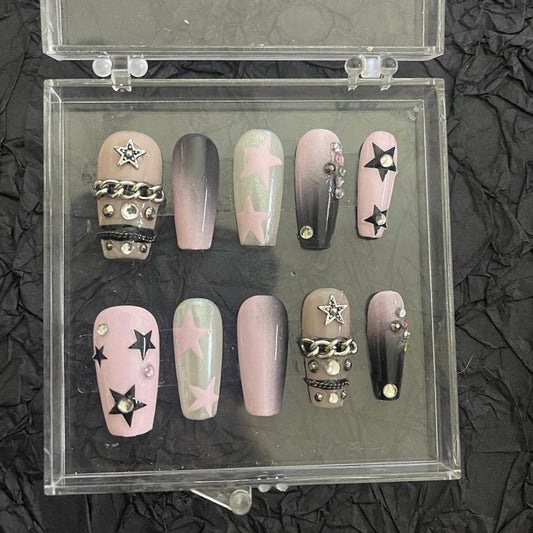Pure Handmade Millennial Spice Girl Wears Armor Pentagram Chain Spray Gun Nail Enhancement Removable by Students