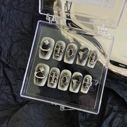 Black powder blusher hot girl Croxin nail enhancement wear nail customized phototherapy hand nail patch