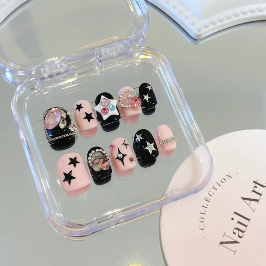 Original Y2K Spicy Girl Pink Wearing Nail Enhancement Customized False Nail Phototherapy Handmade Short Nail