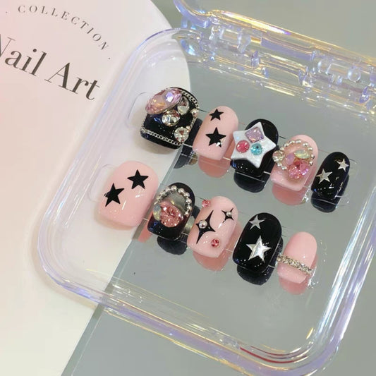 Original Y2K Spicy Girl Pink Wearing Nail Enhancement Customized False Nail Phototherapy Handmade Short Nail