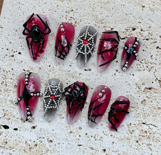 🕷️Gothic Spider Web 3D Nail Set