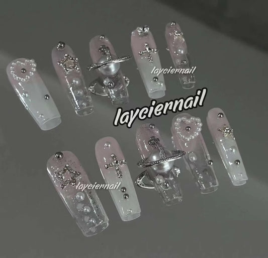 Pink and White Gradient Nails
