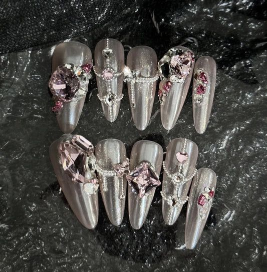 Pink Swarovski Crystal Nails