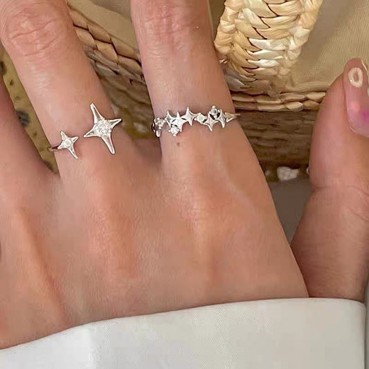 Personalized and versatile 925 silver star combination ring ins with cool and niche design, adjustable opening index finger ring
