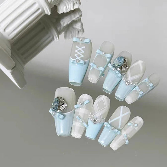Blue Ballet | One Second Sweetheart Spicy Girl Series French Noble Style Thousand Gold Handmade Nail Makeup Can Replace Wearable Armor