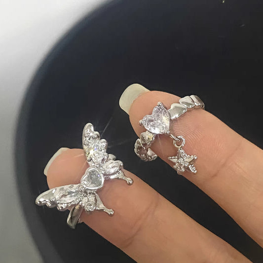 European and American sweet and cool drop glaze design butterfly ring, niche light luxury, fashionable and exquisite index finger ring