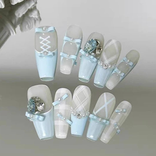 Blue Ballet | One Second Sweetheart Spicy Girl Series French Noble Style Thousand Gold Handmade Nail Makeup Can Replace Wearable Armor