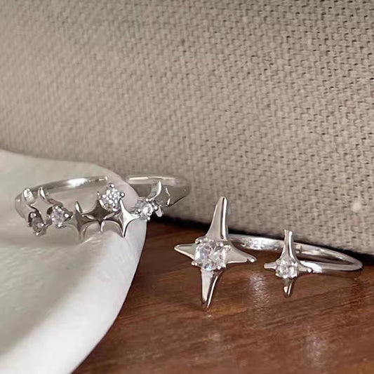 Personalized and versatile 925 silver star combination ring ins with cool and niche design, adjustable opening index finger ring