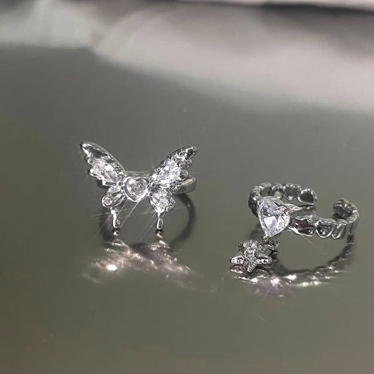 European and American sweet and cool drop glaze design butterfly ring, niche light luxury, fashionable and exquisite index finger ring