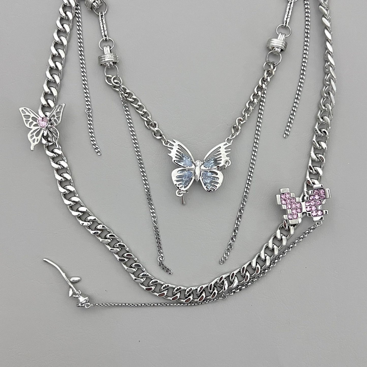 Butterfly Fairy Descends to Earth, Sweet Cool Wind Crystal Butterfly Tassel Necklace, Female Minority Design, Light Luxury, High Grade Feeling Collar Chain