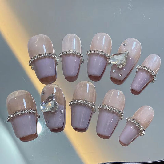 [Purely handmade custom] handmade custom fake nails finished chain crooked heart taro purple wear nail repeated use